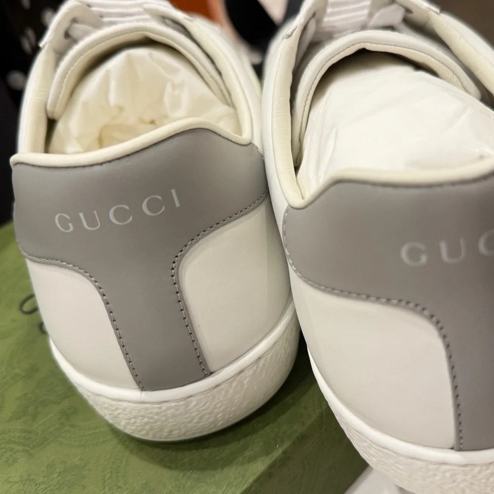 Gucci Men Blanc Micro Soft White and Gray Leather Sneakers